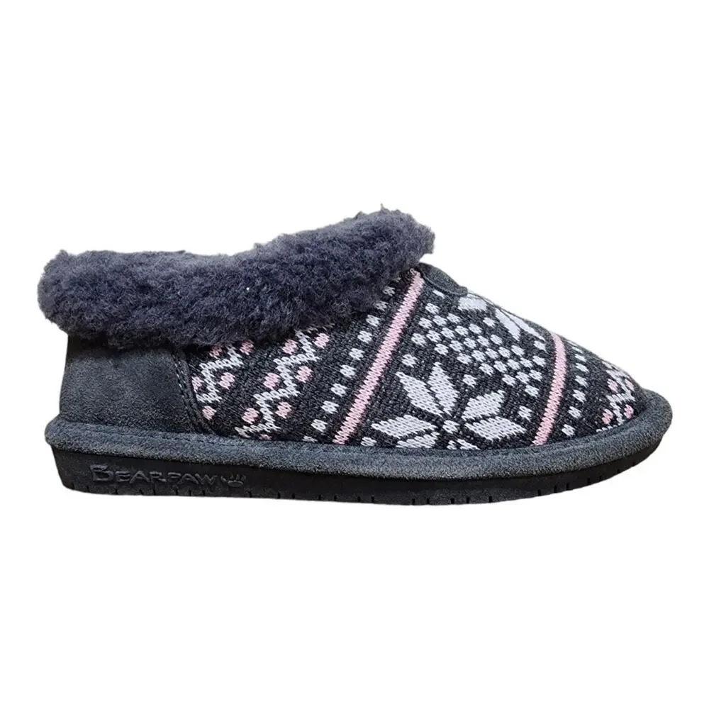 Bearpaw Alice Knit Suede Charcoal Slippers Kid’s Size 2Y